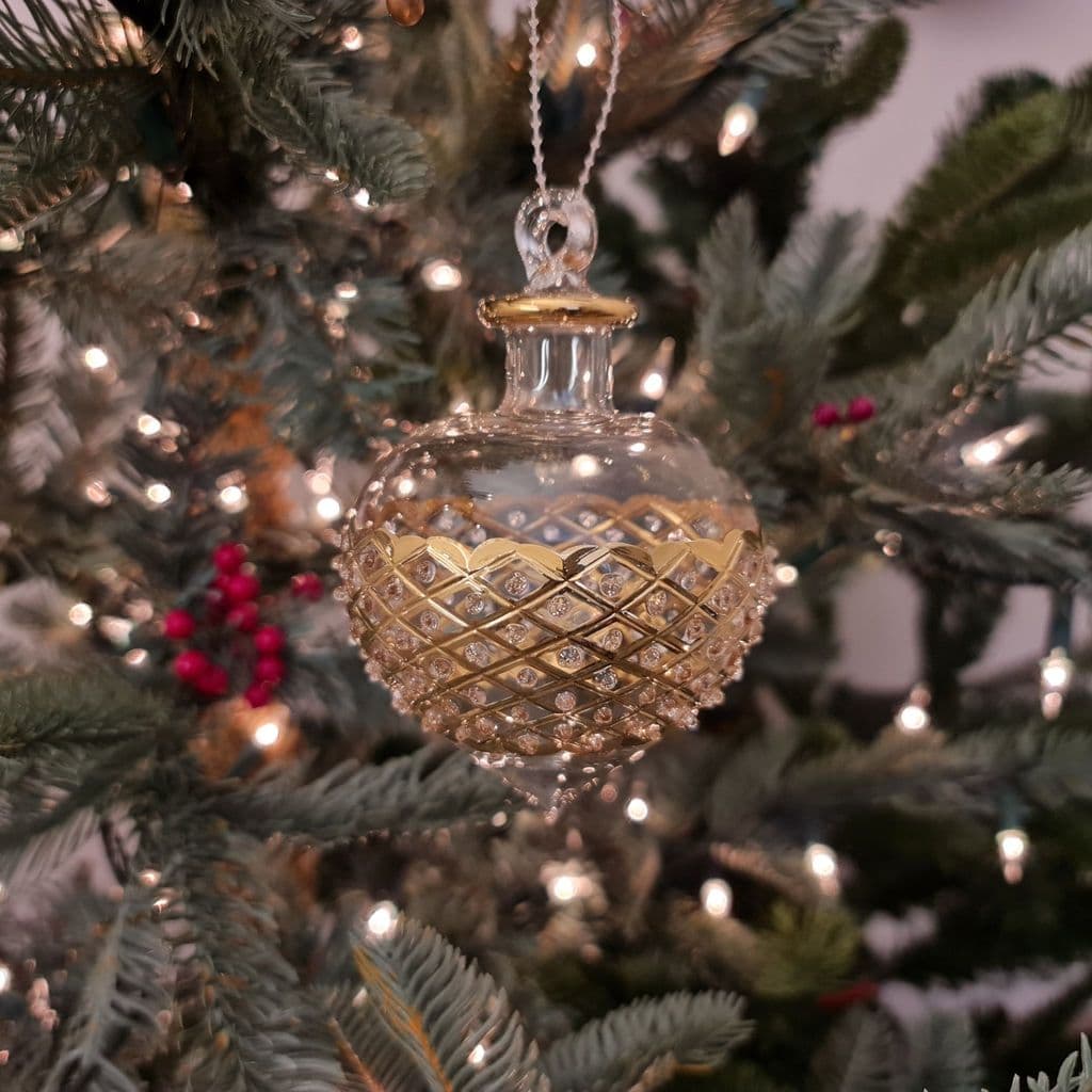 Carnival Onion Handblown Glass Bauble - Clear & Gold - Large