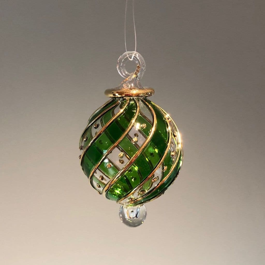 Ribbons Handblown Glass Bauble - Green - Small