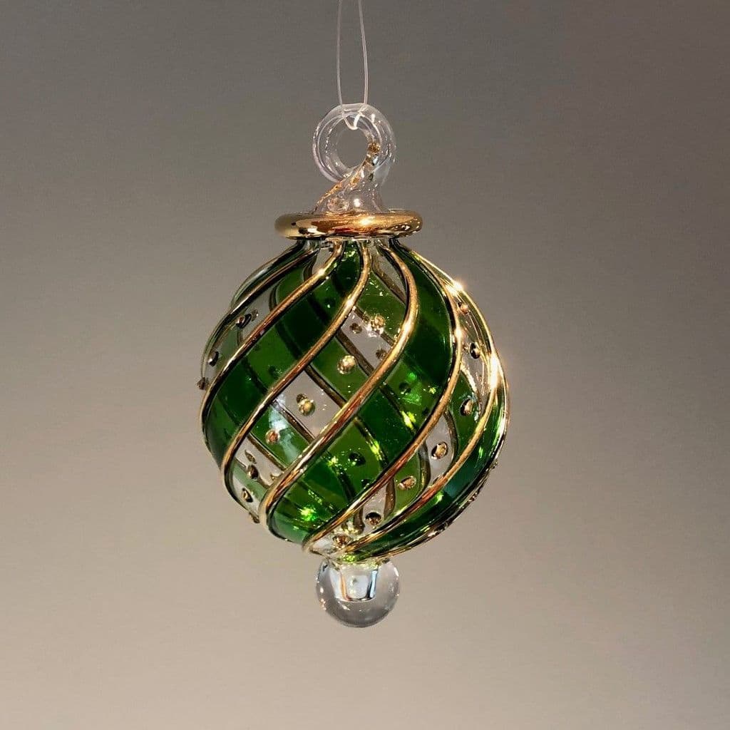 Ribbons Handblown Glass Bauble - Green - Small