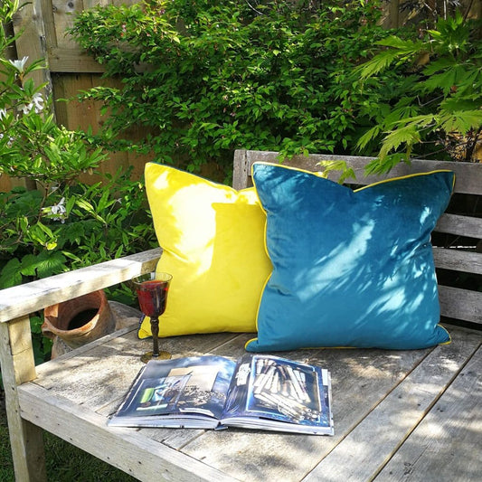 Teal Green & Yellow 55cm Velvet Cushion